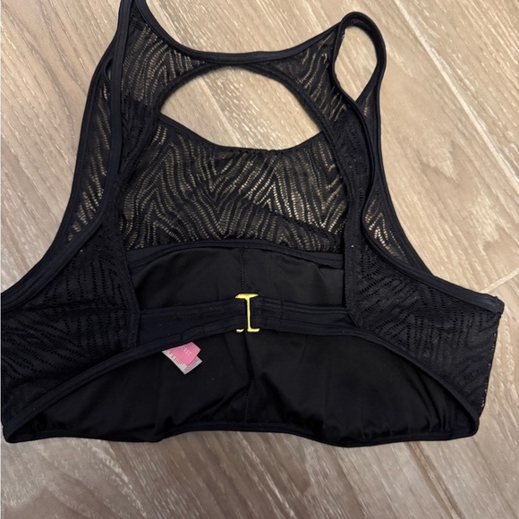 Victorias Secret Black sheer mesh open back Swim Top Sz M - Picture 2 of 8